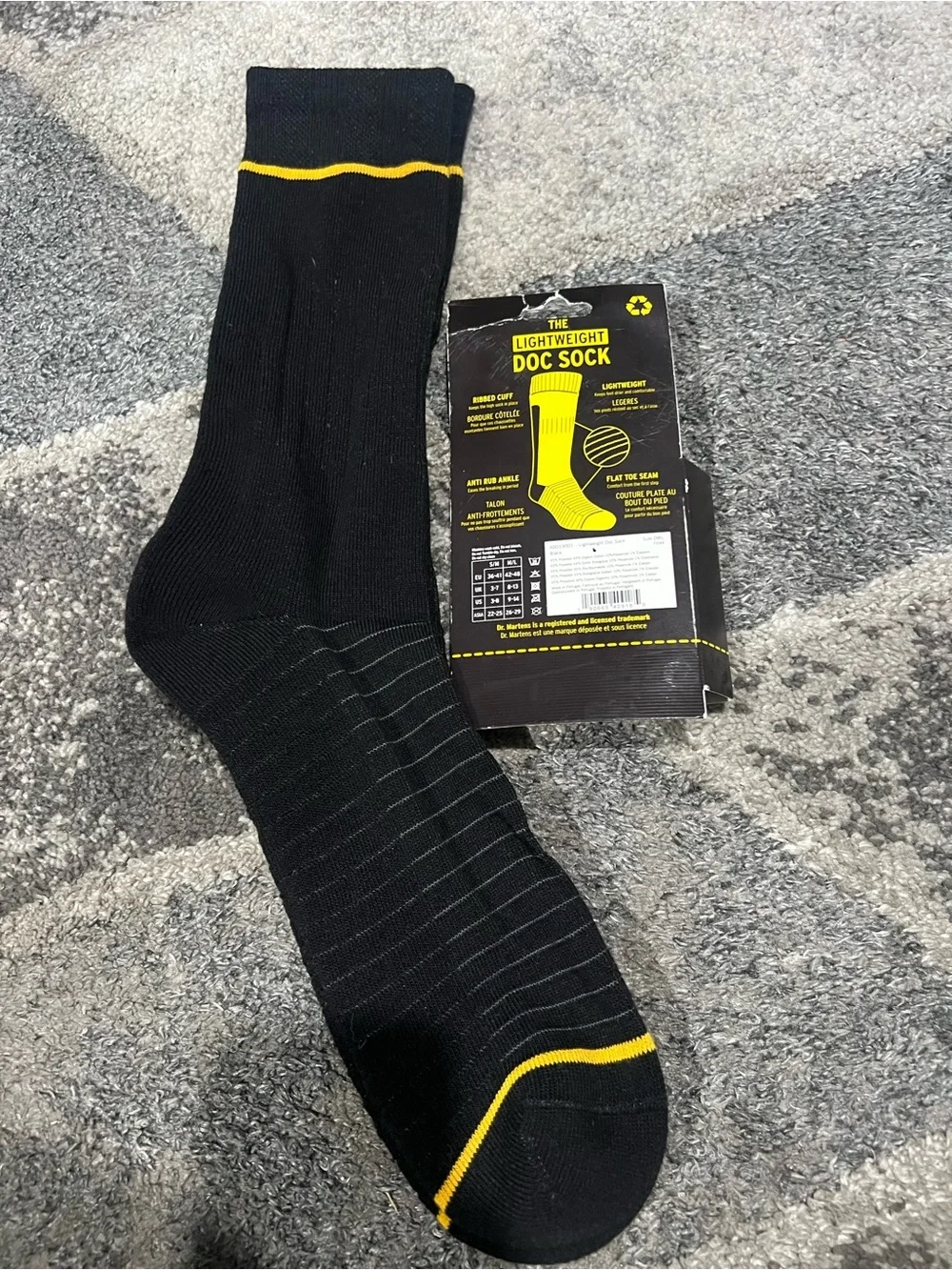 Dr. Martens Black Crew Socks with Yellow Trim and Logo M/L